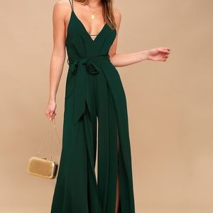 Hype Dream Forest Green Backless Wide-Leg Jumpsuit